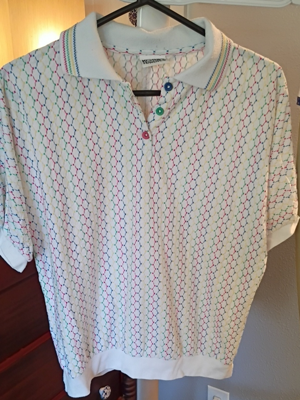 Koret White Polo with Multicolor Chain Stitch